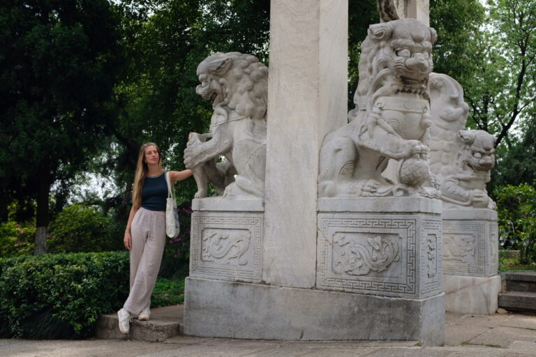 parc autour de yellow crane tower et statues chinoises wuhan chine