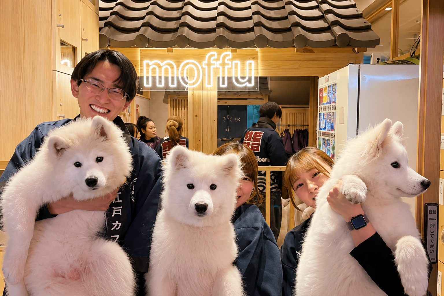 Visiter le Japon en 2 semaines : itinéraire de 15 jours entre Tokyo, Kyoto et Osaka 🐶 Samoyed Café Harajuku : une séance de câlins avec les chiens les plus fluffy du Japon